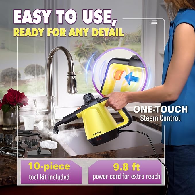 Steam Cleaner, Deep Cleaning Steam Cleaner for Home, 1200W Handheld Steam Cleaner with 10 Tools, Natural Steamer for Cleaning, Handheld Steamer for Bathrooms, Kitchens, Windows, Shower, Grout,Tile,Car