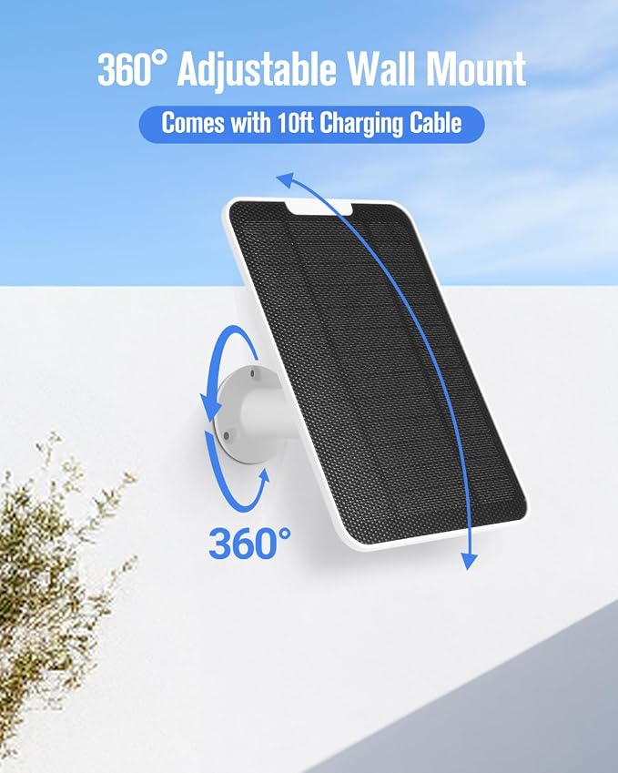 Solar Panel Charger Compatible with Arlo Pro 6/6 XL, 6V 5W Solar Panel for Arlo Pro Security Camera 2K HDR (6th Gen, 2025 Release), IP65 Weatherproof, USB-C Plug, 9.8ft Cable Secure Wall Mount, 1 Pack