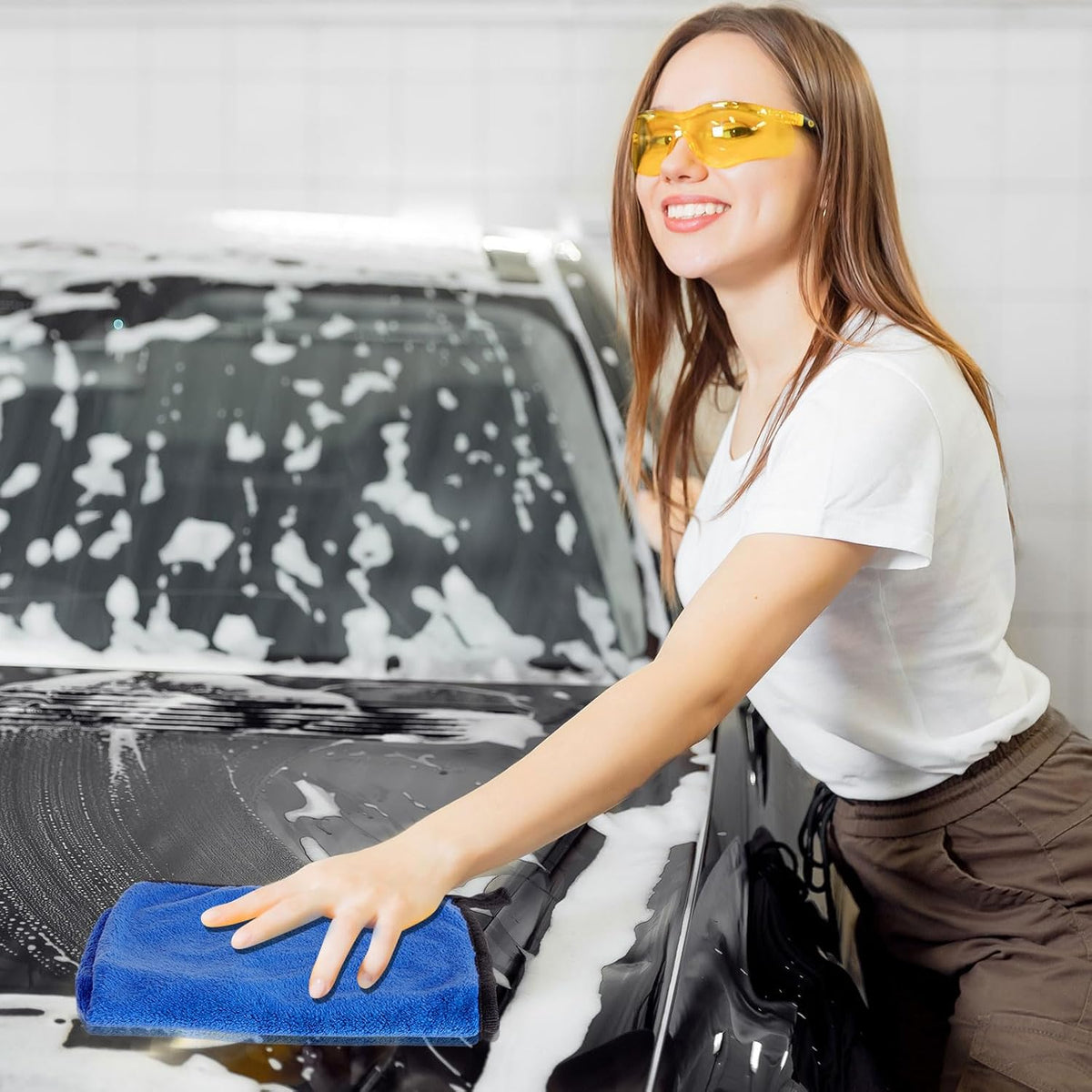 Tallew 60 Pcs Microfiber Towels 16 Inch x 16 Inch Microfiber Cloth Car Drying Towels for Cars Washing Polishing Office Windows Cleaning Household Supplies (Blue)