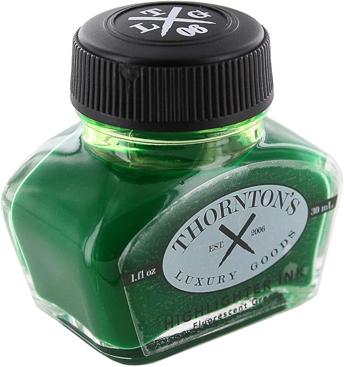 Thornton's Luxury Goods Premium Fountain Pen Ink Bottle 30ml | Smooth Effortless Flawless Writing | Suitable for All Brand and Calligraphy Pens | Office Supplies (Highlighting Green)