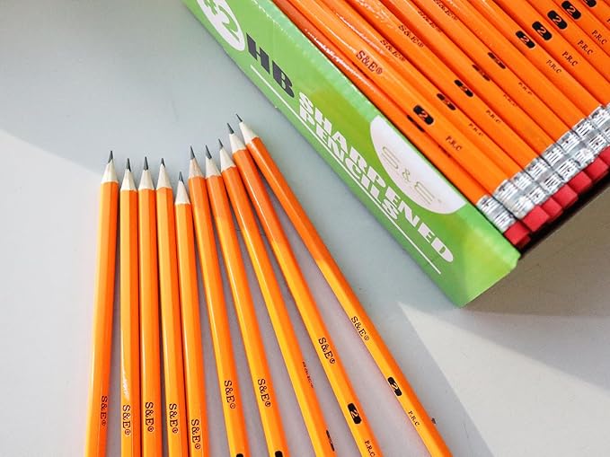 S & E TEACHER'S EDITION Woodcased #2 Pencils, Pre-sharpened, HB Lead Bulk Box, Pencils No. 2, Yellow, with Erasers, Back to school, 200 Pcs