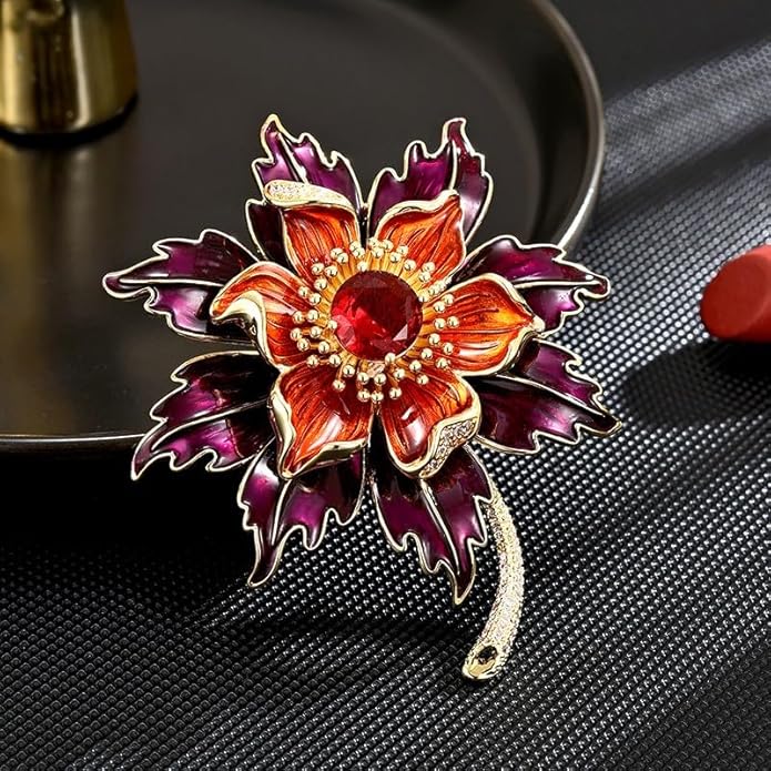 Flower Brooch Pin - Rhinestone Flower Pin 18k Gold Plated - Thanksgiving Day, Birthday, Wedding Gifts for Mom, Wife