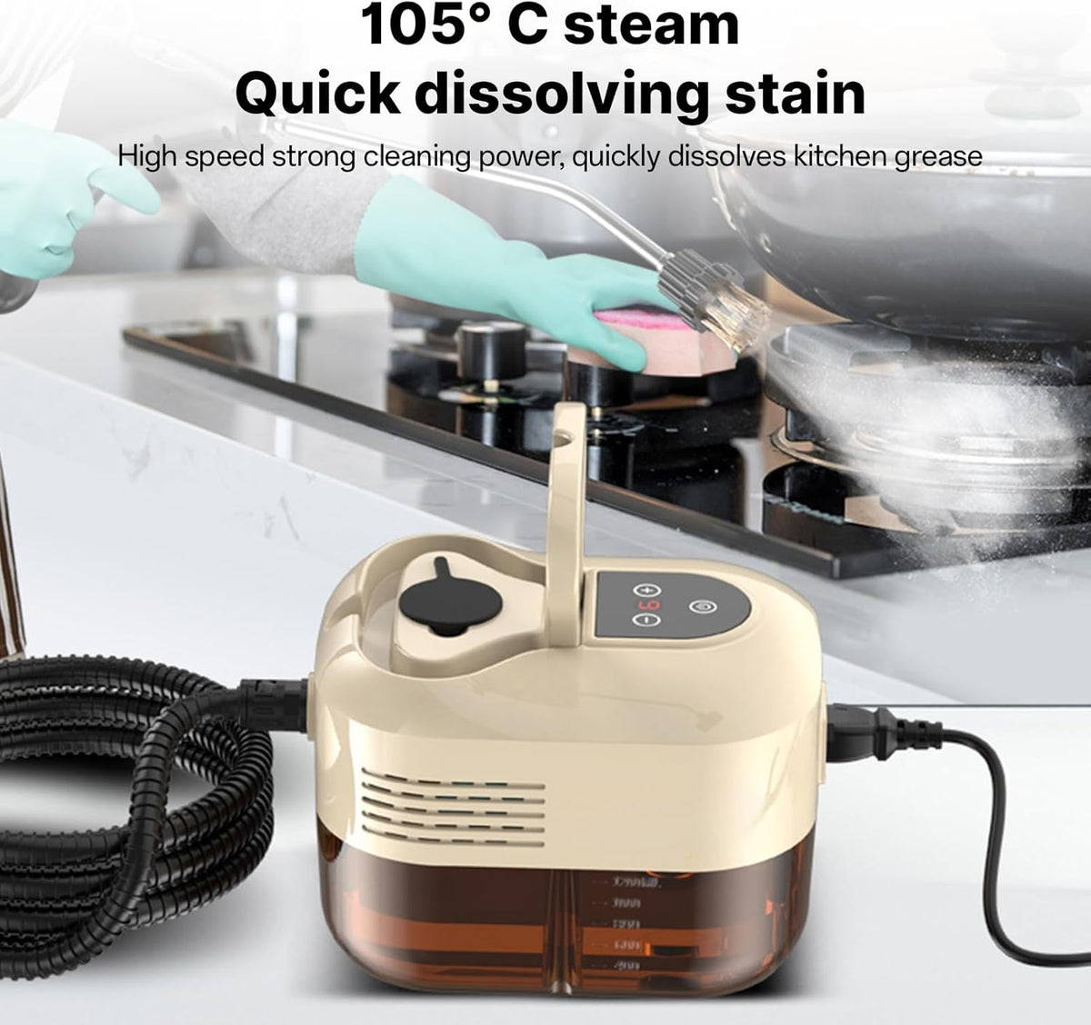 Irishom Handheld Multi-Surface Steam Cleaner with 6pcs Accessories, Touch Screen 6 Levels Adjustable 105℃/221℉ Deep Cleaning Steamer with Portable Handle 1200ml/40.5oz Water Tank