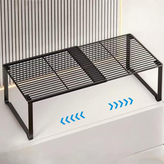 HGZBS Extendable Metal Wire Shelf Organizer - Adjustable 15-24.4in Length, Stackable Storage Rack for Kitchen/Pantry/Bathroom/Shoe Cabinet/Tool Closet (1,Black)