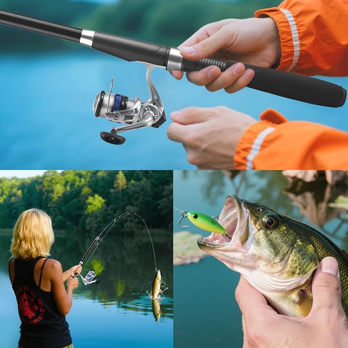 Telescopic Fishing Rod and Reel Combo Set, 2PCS Collapsible Fishing Poles, Fishing Kit with Spinning Reel Fishing Pliers and Lip Gripper, Travel Saltwater Freshwater Fishing Gear for Adults Beginners