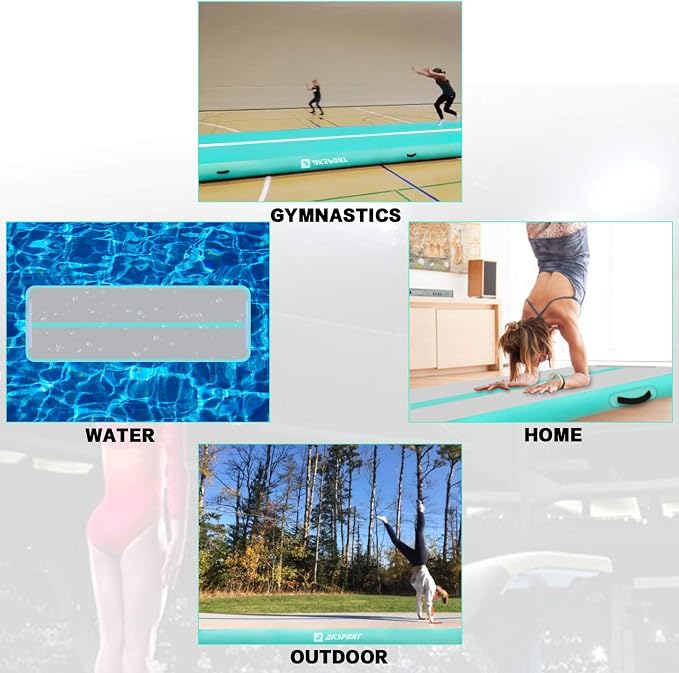 AKSPORT Inflatable Gymnatsics Mat Tumble Track 10ft 13ft 16ft 20ft 23ft Air Tumbling Mat with Air Pump for Home Use/Training/Cheerleading/Yoga