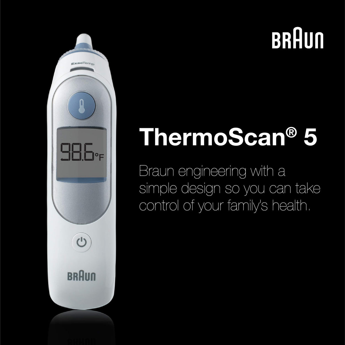 Braun ThermoScan 5 Ear Thermometer - ExacTemp Stability Indicator for Professional Accuracy, Digital Display, Baby and Infant Friendly, No. 1 Brand Recommended by Pediatricians, FSA and HSA Eligible
