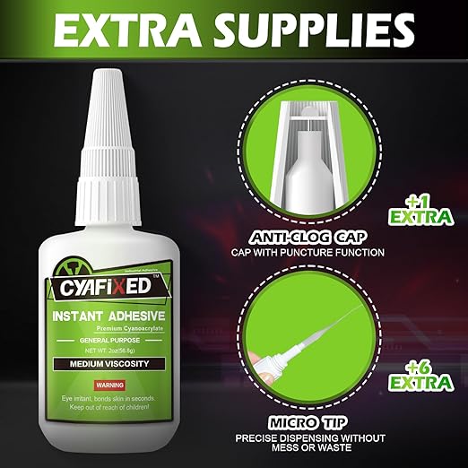 Super Glue Liquid, Instant Clear Cyanoacrylate Medium Viscosity Adhesive, Food Safe CA Glue for Shoe Repair Leather Ceramic Plastic Glass Metal Wood Aquarium Porcelain Rubber Pottery Model Craft