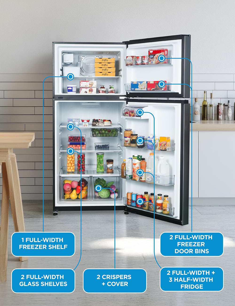 Commercial Cool 20 Cu. Ft. Top Mount Refrigerator with Ice Maker, 2-Door Refrigerator with Top Freezer,Freezer with Icemaker and Adjustable Temperature Control,Energy Star Certified, Stainless Look
