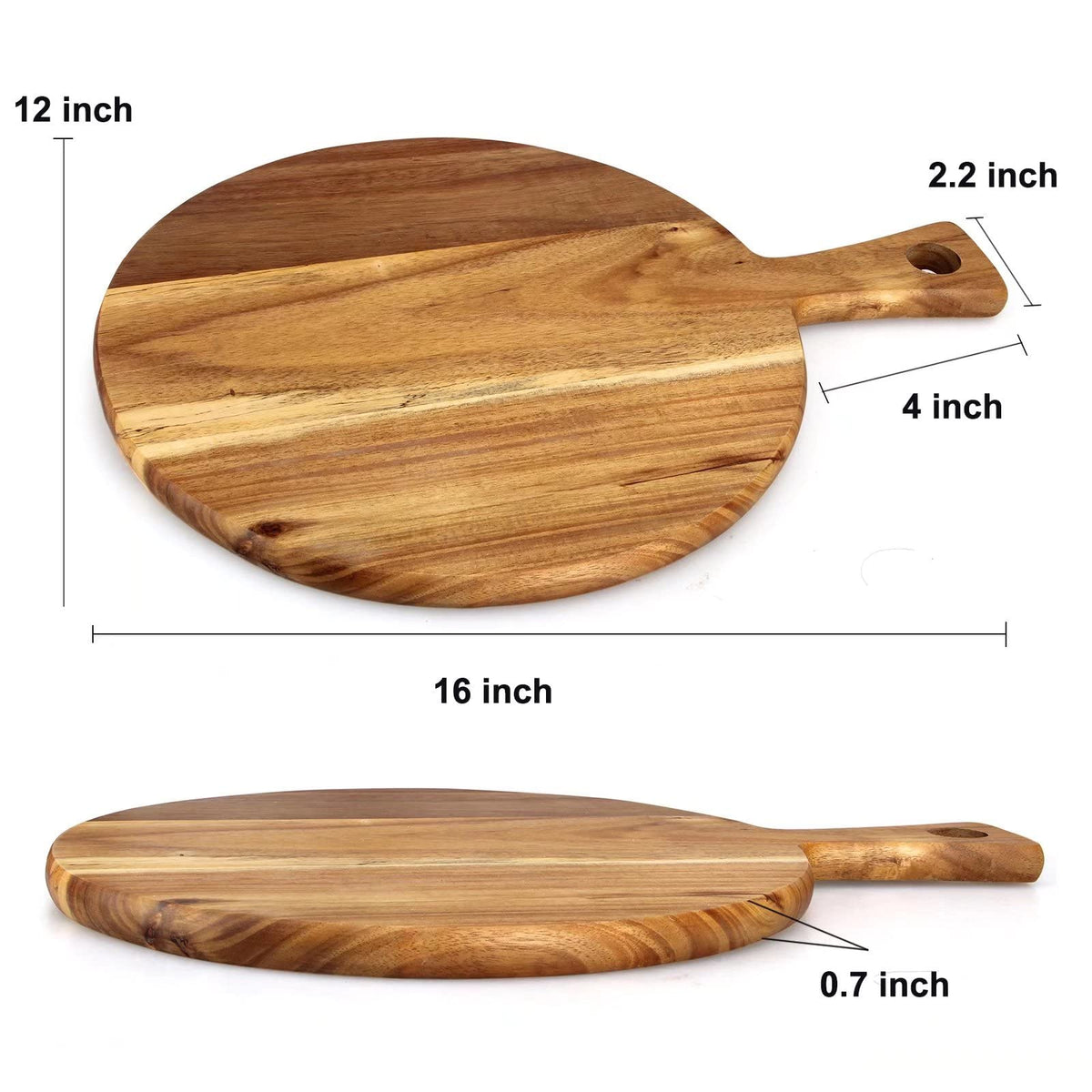 Acacia Wood Cutting Board with Handle Wooden Chopping Board Round Cutting Boards for Kitchen Decor Large Charcuterie Board Tray Teak Meat Cheese Board Bread Serving Platter Butcher Block Pizza Board