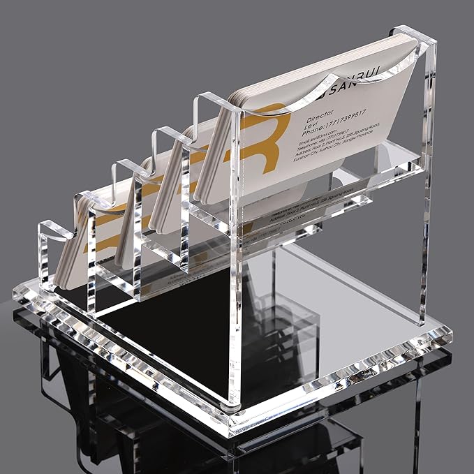 SANRUI Clear Acrylic Business Card Holder for Desk Display Stand Holders Organizer Rack , 4 Tier 4 Pocket , Holds 200 cards