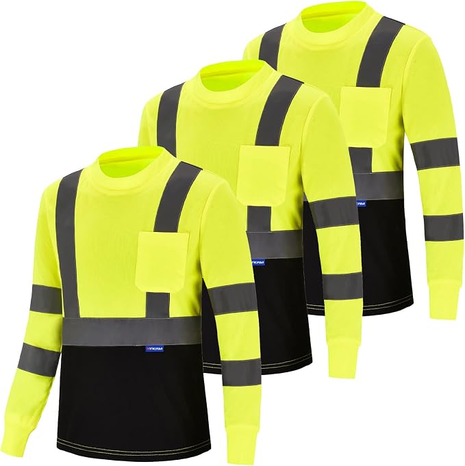 AYKRM Safety T Shirt Reflective High Visibility hi vis Long Sleeve T Shirt (XS-6XL)