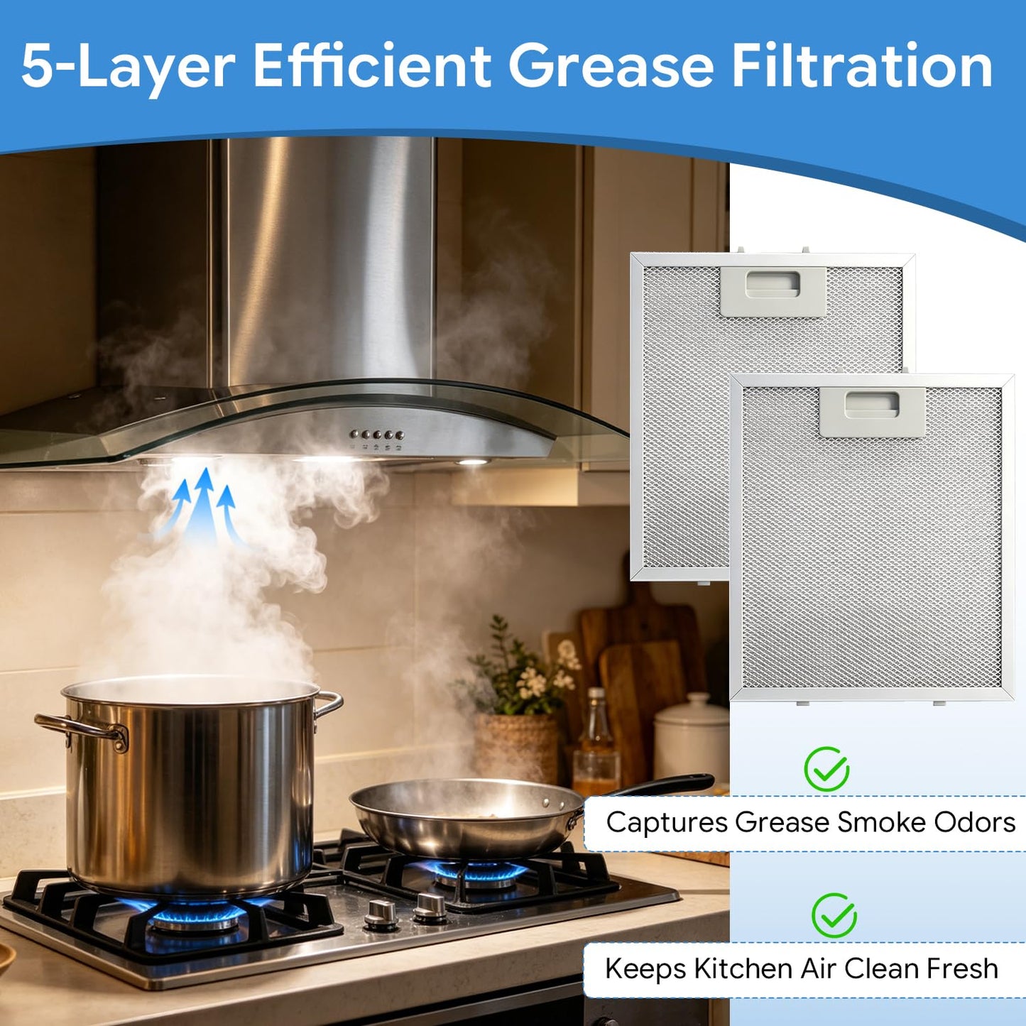 LENGSHIKEJI 2 PCS Range Hood Filters 9"x10.25" (230x260mm) Compatible with Broan B5 Series 5-Layer Aluminum Mesh Vent Grease Filter Replace#: S97018029 1932913