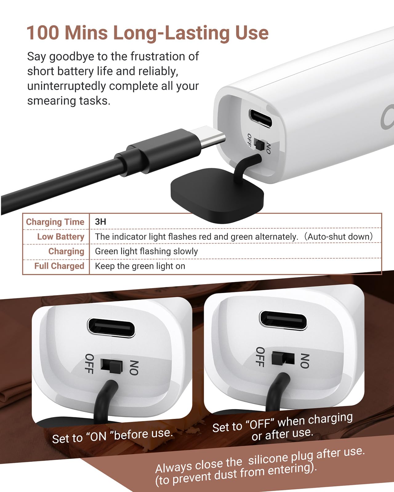 VLOXO Heated Butter Knife, Electric Cold Butter Spreader with 2 Heat Modes Fast Warming Without Tearing Toast Cordless Rechargeable Butter Knife for Hard Butter Cheese Honey Jam and Peanut Butter