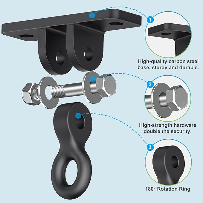 Dolibest Heavy Duty Swing Hangers, Porch Swing Hanging Kit, Black Cast Iron Swing Hooks,Swing Set Hardware w/Wood Screws for Playground, Porch, Wooden Sets, Indoor & Outdoor Use, 180° Rotation (2Pack)