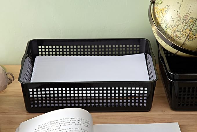 A4 Size Plastic Storage Basket,Desktop File Paper Letter Organizer Tray, 6-Packs (Black)