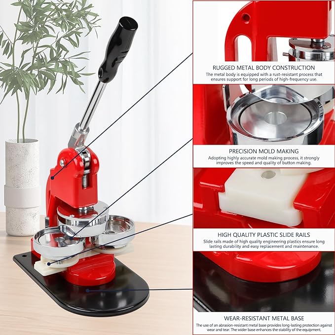 Button Maker Machine Multiple Sizes, Pin Maker Button Machine 1.25+2.25 Inch (32+58mm), DIY Button Press Machine Kit with 200 Button Parts Supplies, Comes with Circle Cutter and Cutting Mat