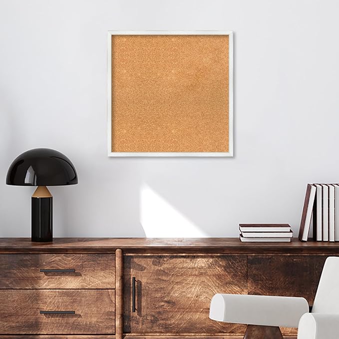 Amanti Art Natural Cork Board for Wall, 23x23 Vision Board with White Frame, Medium Corkboard Office Decor for Home Organization, Country Rustic Corkboard Pinboard to Display Items for Home