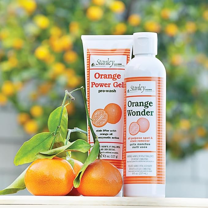 Stanley Home Products Orange Power Gel & Orange Wonder Stain Remover - Complete Cleaning Set - Removes Odors and Tough Stains Oil Grease and More on Fabric Upholstery and Other Surfaces