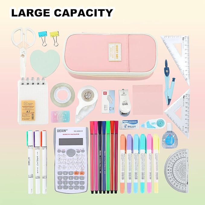Pencil Case for Girls Kids Teens Adults Big Pencil Bag with Zipper Big Pen Pouch Large Stationery Pen Case Organizer for School Pink