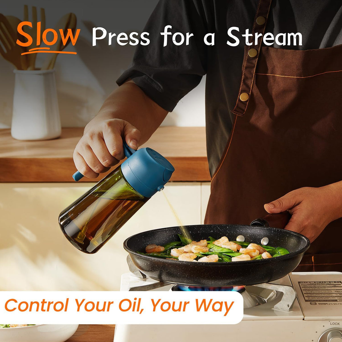 TrendPlain - Original 16oz/470ml Olive Oil Dispenser Bottle for Kitchen Gadgets and Air Fryer Accessories - Olive Oil Sprayer for Cooking w/Stickers - Navy