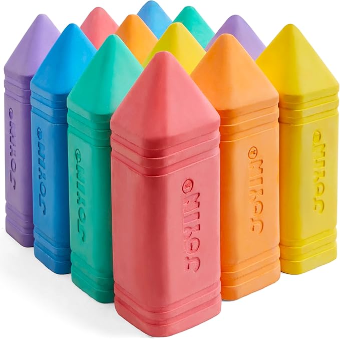 JOYIN 12 PCS Jumbo Sidewalk Chalk with 6 Colors, Washable Sidewalk Chalk for Kids, Non-Toxic School Supplies, Outdoor Games, Playground Accessories