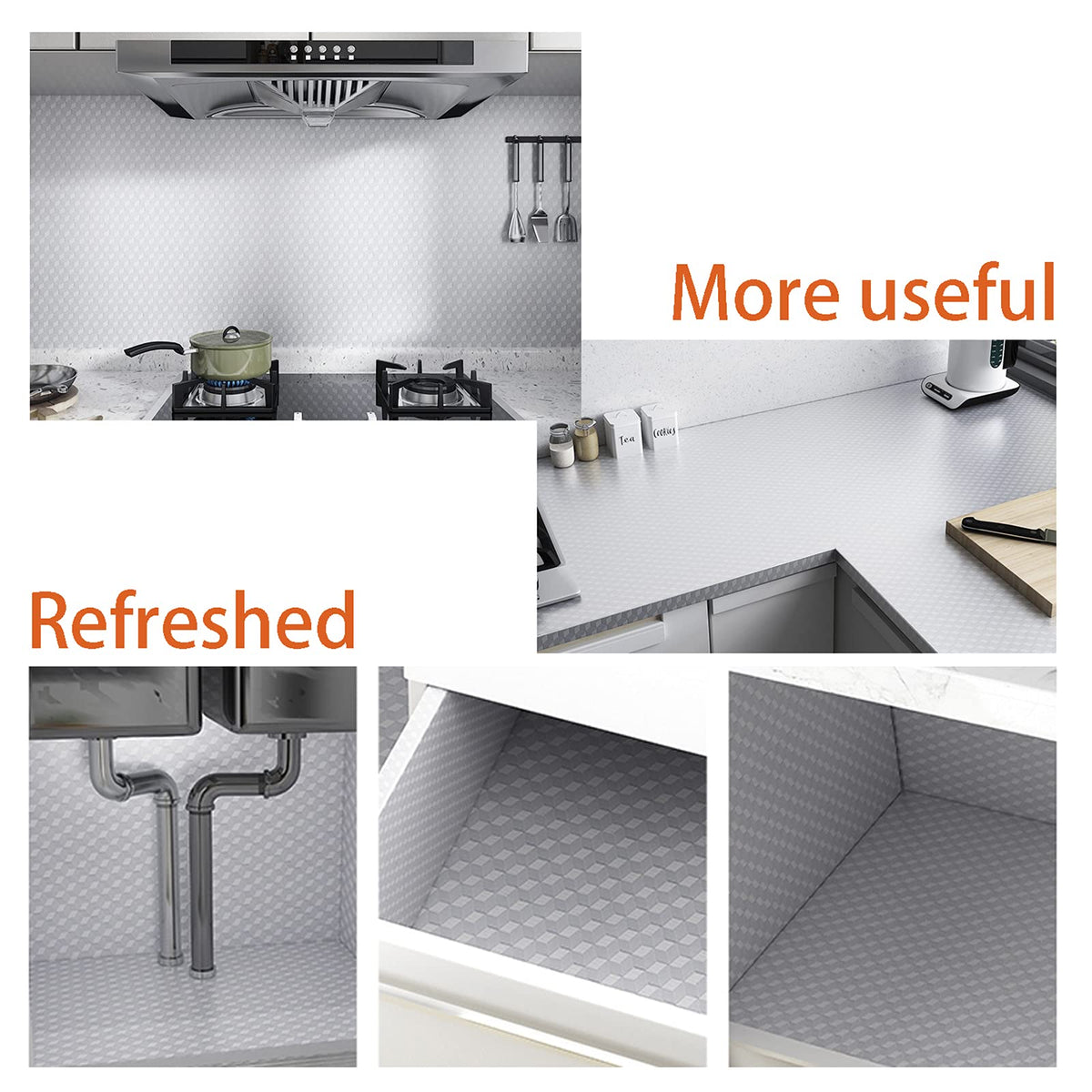 Snkxu Kitchen Wallpaper Oil Proof Sticker Backsplash Aluminum foil Oil self-Adhesive Paper Silver Cabinet Liner Waterproof and Heat Resistant Peel and Stick backsplash, 15.7X197 Inches
