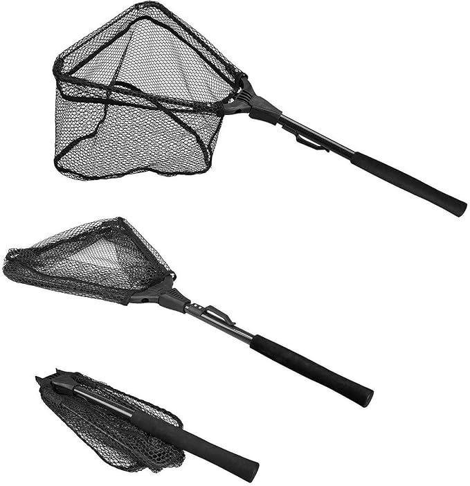 PLUSINNO Telescopic Fishing Rod and Reel Combo(2.4M 7.87FT),Fishing Net Fish Landing Net, Durable Nylon Material Mesh, Safe Fish Catching or Releasing