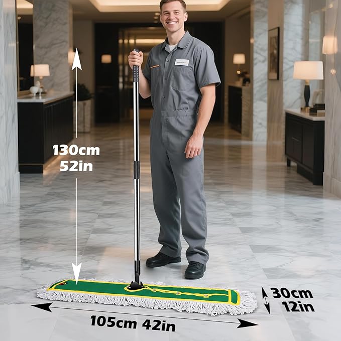 42" Commercial Dust Mop for Floor Cleaning, MASTERTOP Large Flat Mop with Long Handle, Sweeping Broom with 2 Different Mops Pads, Industrial Mop for Hardwood, Tile, Gym, Office, Mall, Warehouse