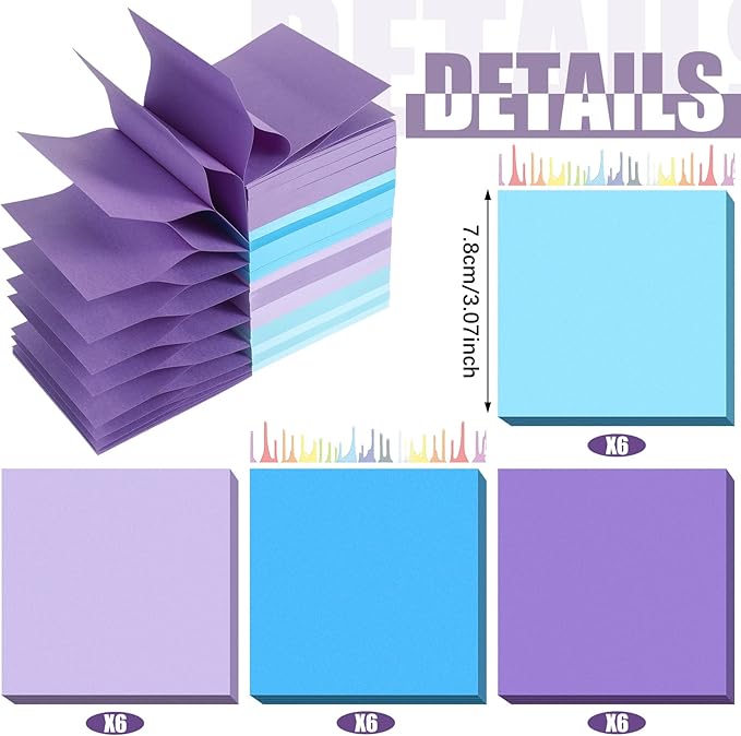 24 Pack Pop Up Sticky Notes 3 x 3 Refills 1200 Sheets Colored Sticky Notes Self Adhesive Memo Pads for Home Office Supplies(Purple Blue, Classic)
