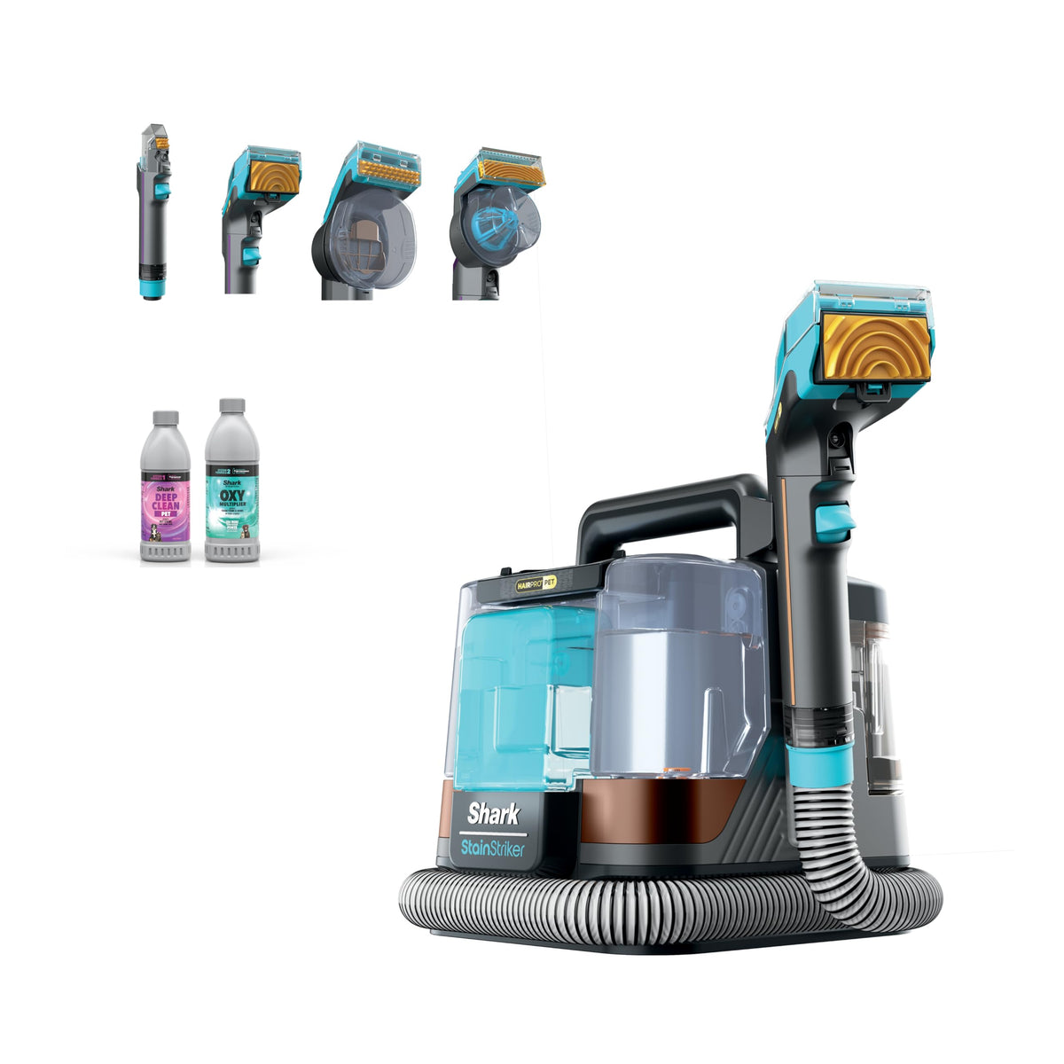 Shark StainStriker HairPro Portable Carpet, Upholstery & Area Rug Cleaner with Pet Mess & Hair Tools, Self-Cleaning, Perfect for Pets & Car Interiors, 4 Cleaning Tools & Pet Solution, Copper, PX251