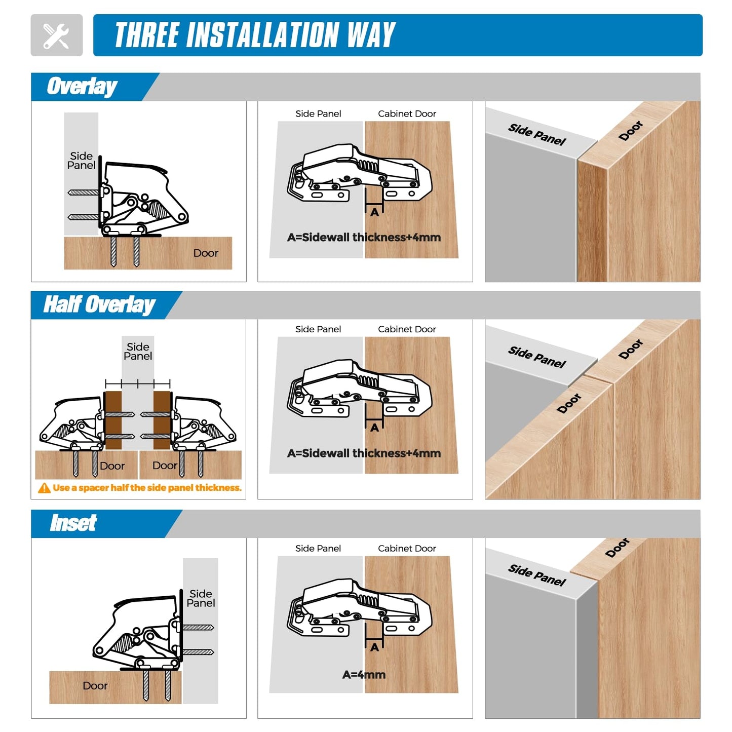 Ravinte 10 Pack Hidden Hinges Soft Close Surface Mount Kitchen Cabinet Hinges, No Pre-drilled for Kitchen Cupboard