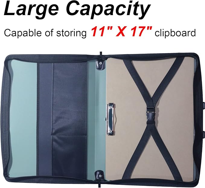 Acocony 11x17 Portfolio with Zipper Closure PP Material Oxford Cloth Edge Waterproof Green 1 Pack