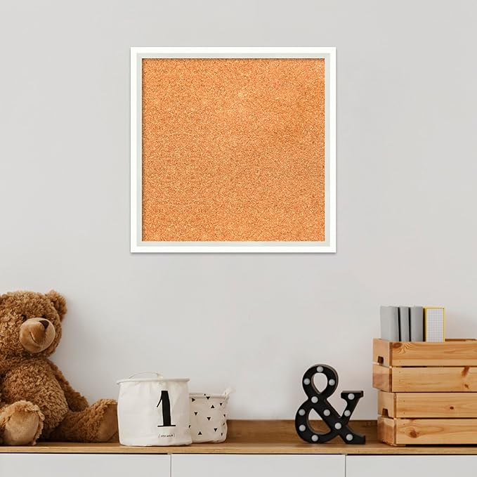 Amanti Art Natural Cork Board for Wall, 15x15 Vision Board with White Frame, Small Corkboard Office Decor for Home Organization, Modern Corkboard Pinboard to Display Items for Home Organization in