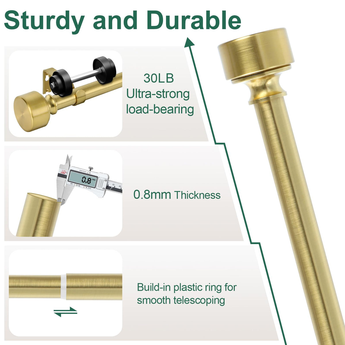 Gold Curtain Rods for Windows 28 to 48 Inch(2.3-4ft), 1 Inch Diameter Heavy Duty Curtain Rod, Adjustable Decorative Drapery Poles 18-45", Brushed Gold