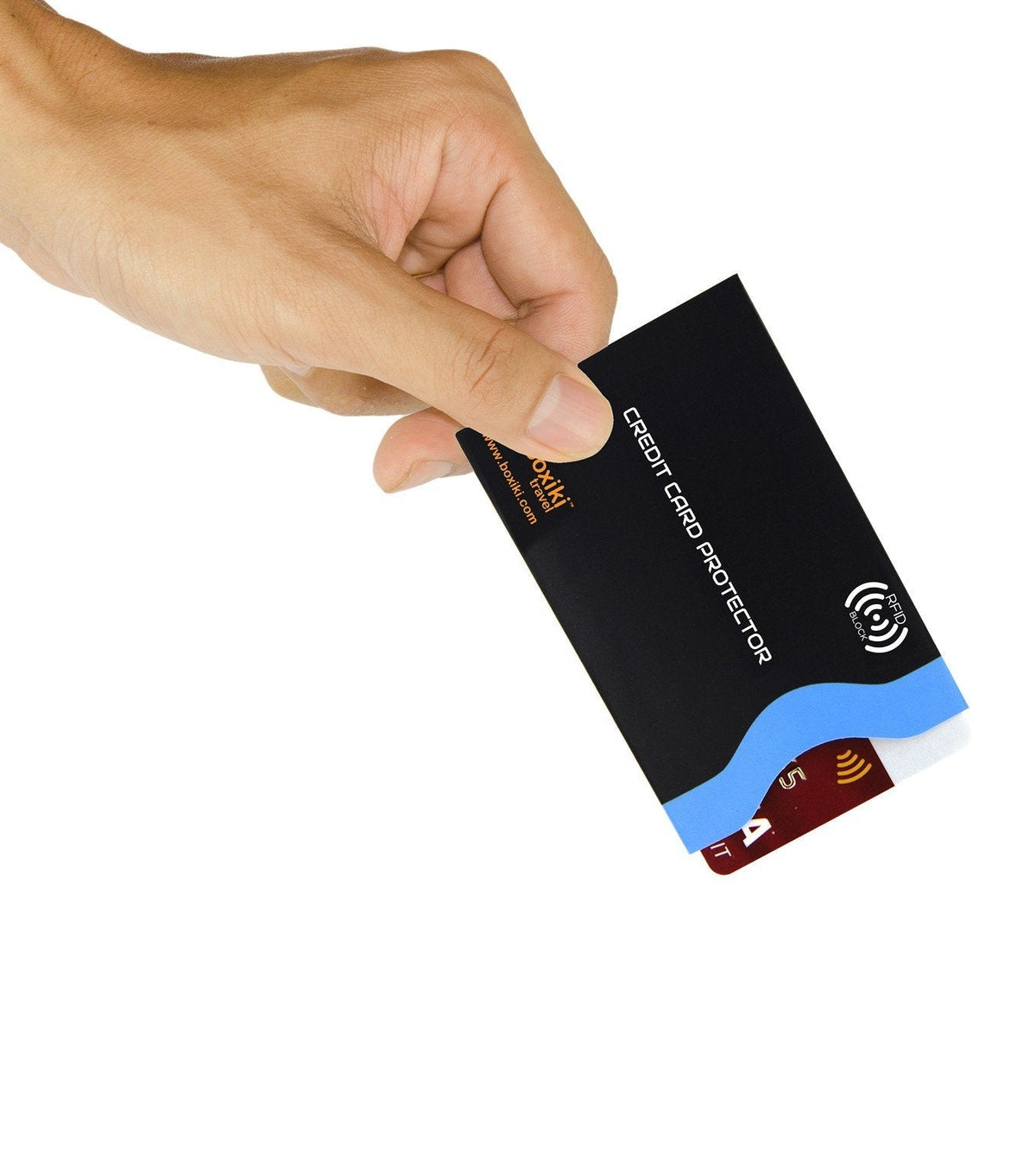 Boxiki Travel RFID Blocking Sleeves, Set with Color Coding, Navy Blue, Unisex Wallet, Protects Credit Cards and Passports