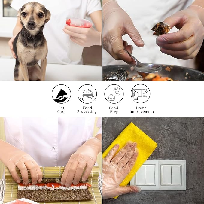 Safe Health Vinyl Disposable Gloves, Food Grade, Latex Free, Powder Free, Clear, 3 Mil, Housework, Cleaning