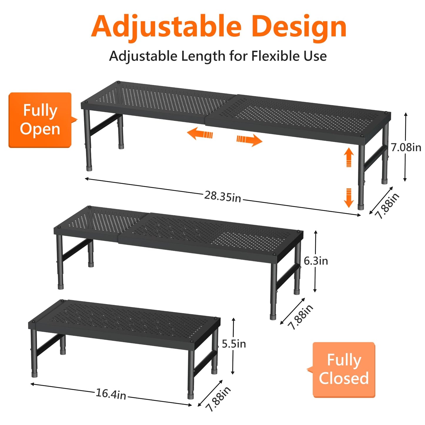 HI NINGER Expandable adjustable stackable kitchen organizer,Spice Racks,Counter Shelf for Cabinets,Small Cupboard Organizers,Heavy Duty Metal Pantry Storage Shelves Racks for kitchen,cabinet