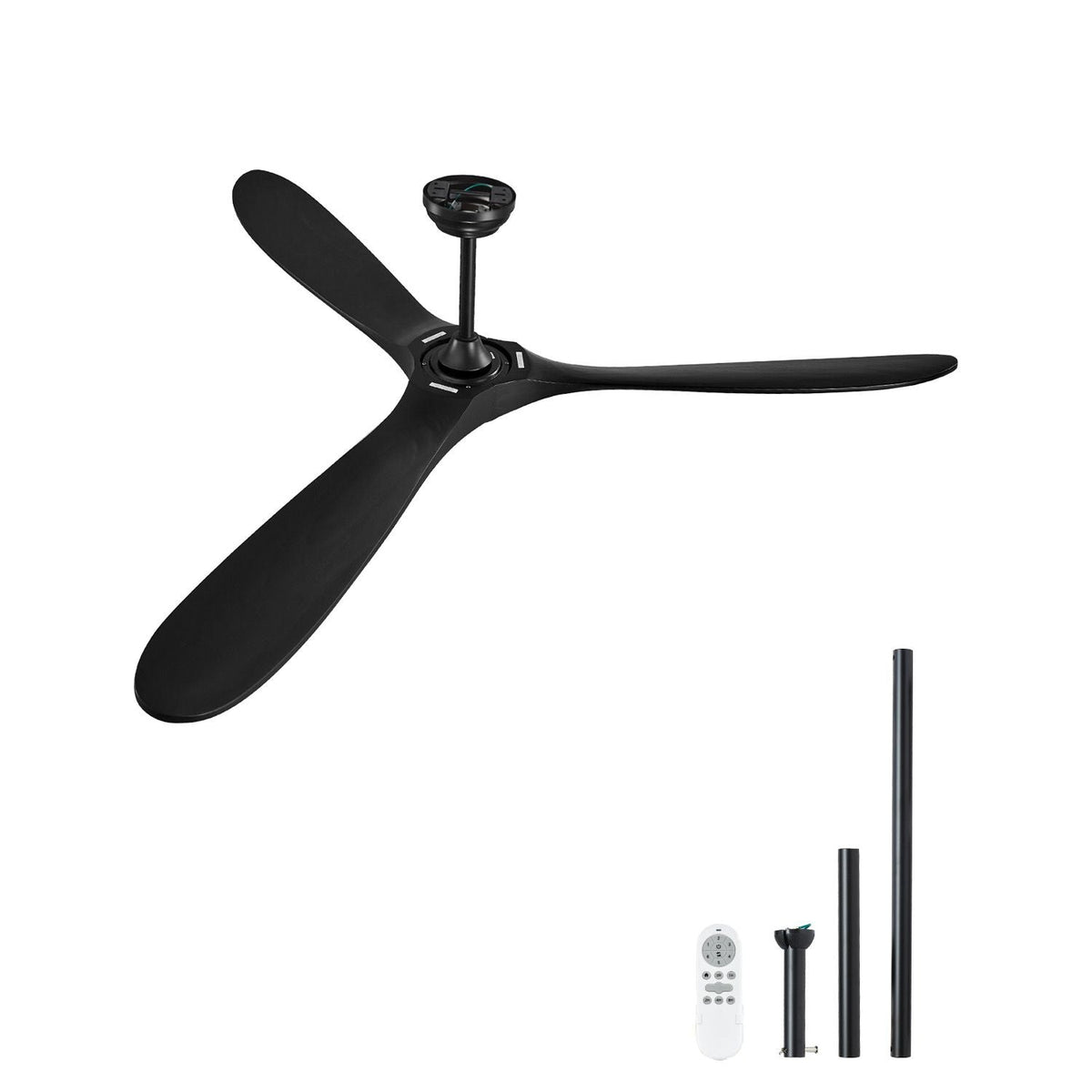 72 Inch Ceiling Fan without Light, 6-Speed Remote Control, 3-Wood-Blade, Reversible DC Motor, Modern Low Profile Flush Mount Exterior Fan for Bedroom, Living Room, Patio, Indoor/Outdoor, Black