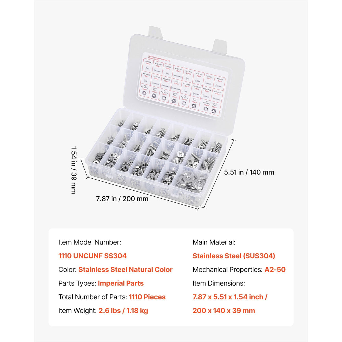 720 Pcs Bolts and Nuts Assortment Kit, Imperial Machine Screws and Flat Washers, Stainless Steel 6-32,8-32,10-24,1/4-20, for Furniture /Equipment/Vehicle Assembly, Silver