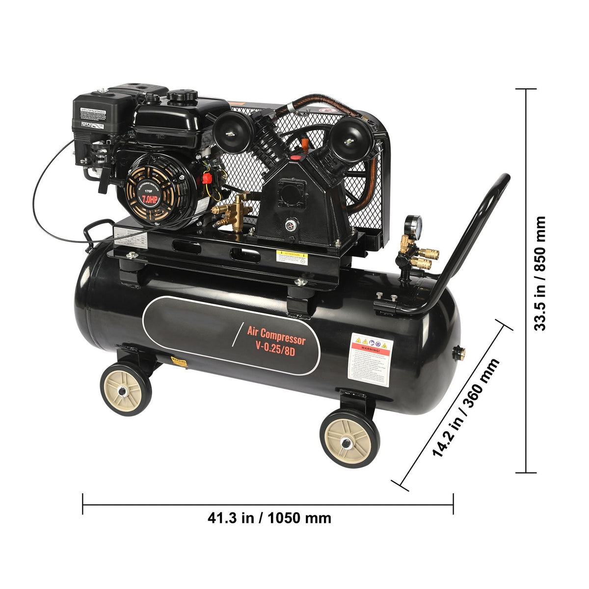 7HP Gas Powered Air Compressor, 21 Gallon Horizontal Air Compressor Tank, 9CFM@115PSI Gas Driven Piston Pump Air Compressed System with 115PSI Max Pressure for Construction Sites Workshop