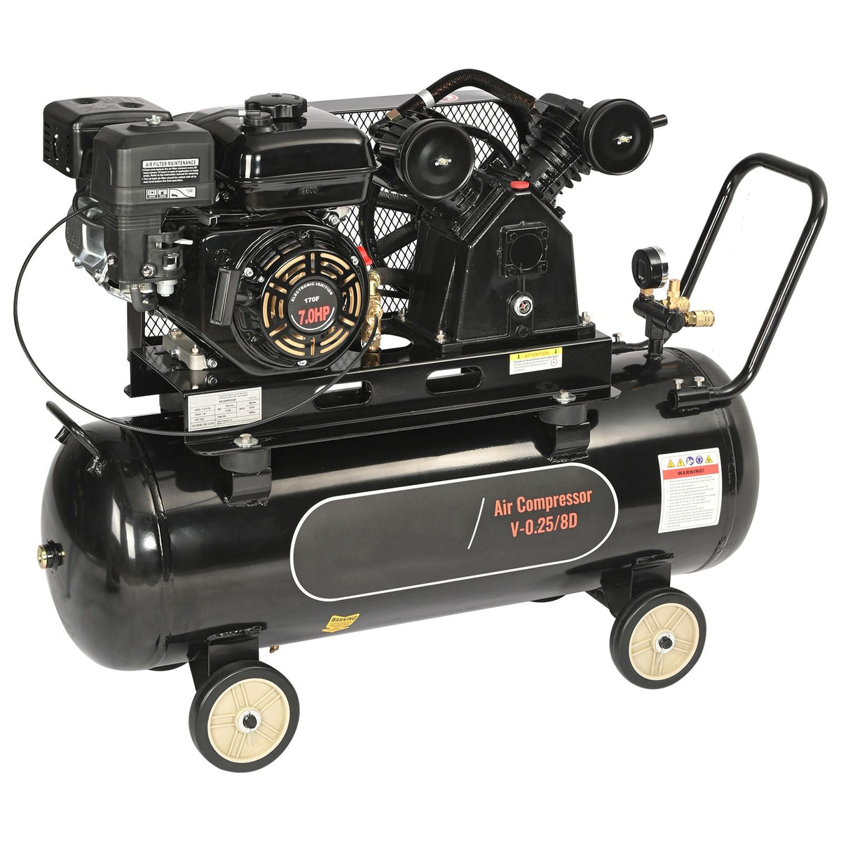 7HP Gas Powered Air Compressor, 21 Gallon Horizontal Air Compressor Tank, 9CFM@115PSI Gas Driven Piston Pump Air Compressed System with 115PSI Max Pressure for Construction Sites Workshop