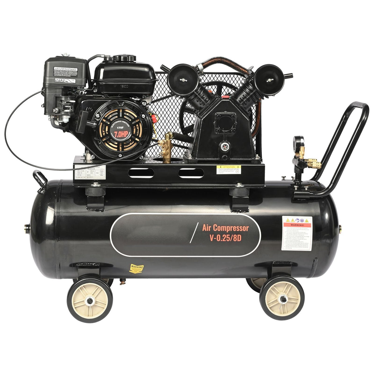 7HP Gas Powered Air Compressor, 21 Gallon Horizontal Air Compressor Tank, 9CFM@115PSI Gas Driven Piston Pump Air Compressed System with 115PSI Max Pressure for Construction Sites Workshop