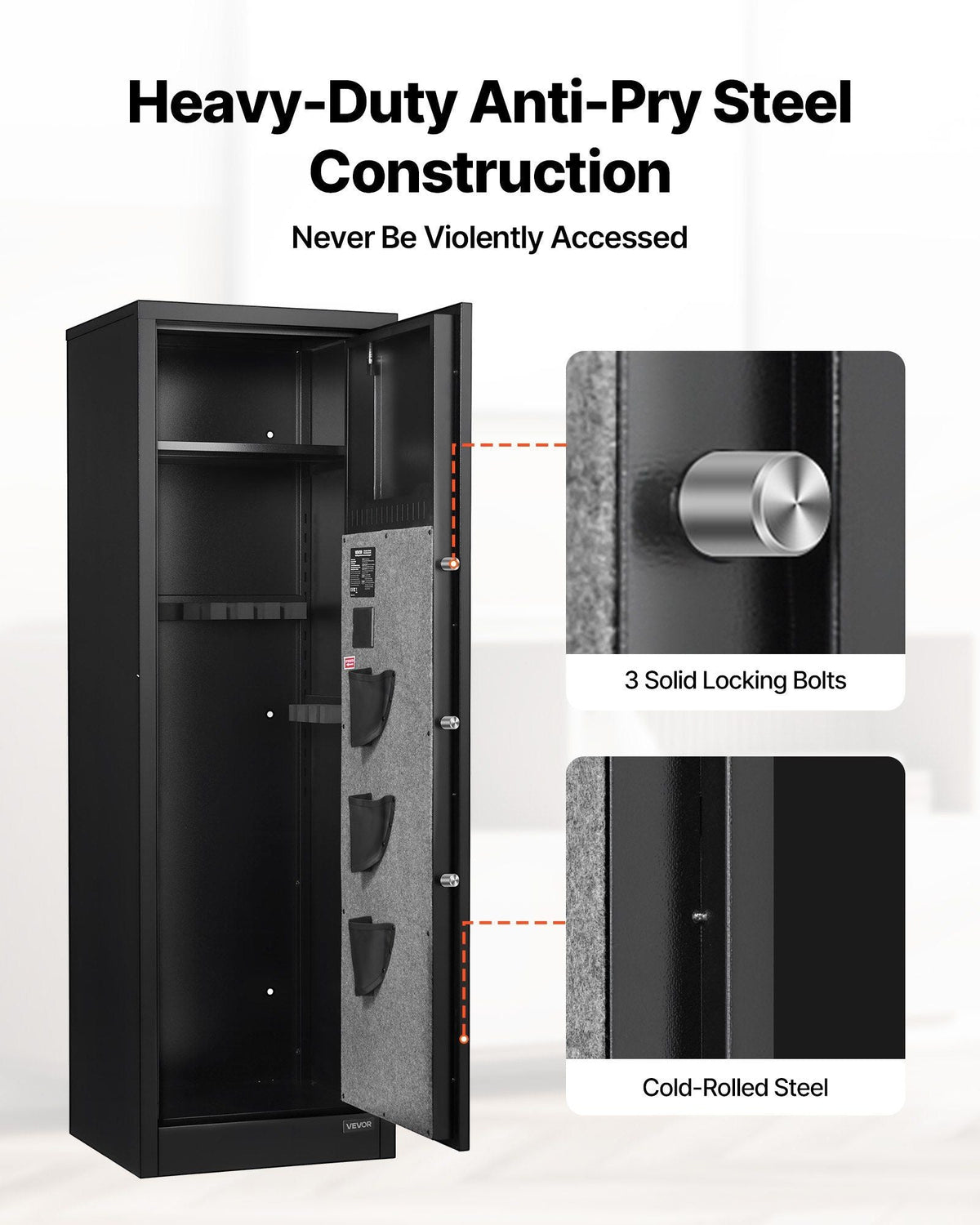 8-10 Gun Safe, Long Gun Cabinet for Rifles and Pistols, Quick Access Rifle Safe with 3 Pistol Pockets and Adjustable Racks, Large Digital Cabinet with Fingerprint and Password Lock