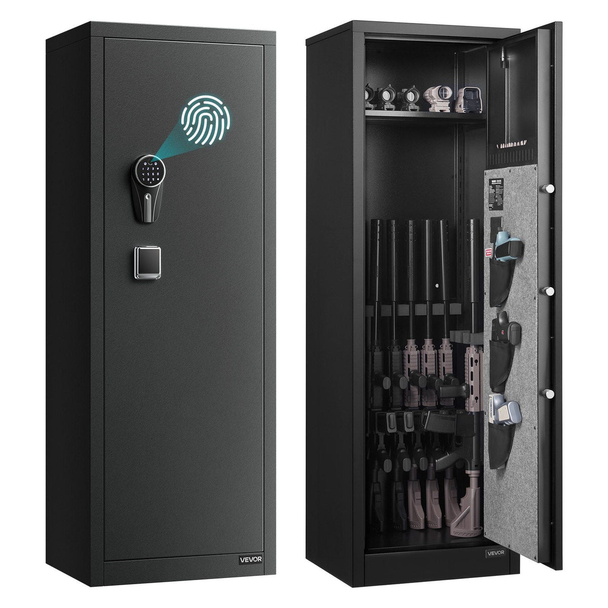8-10 Gun Safe, Long Gun Cabinet for Rifles and Pistols, Quick Access Rifle Safe with 3 Pistol Pockets and Adjustable Racks, Large Digital Cabinet with Fingerprint and Password Lock