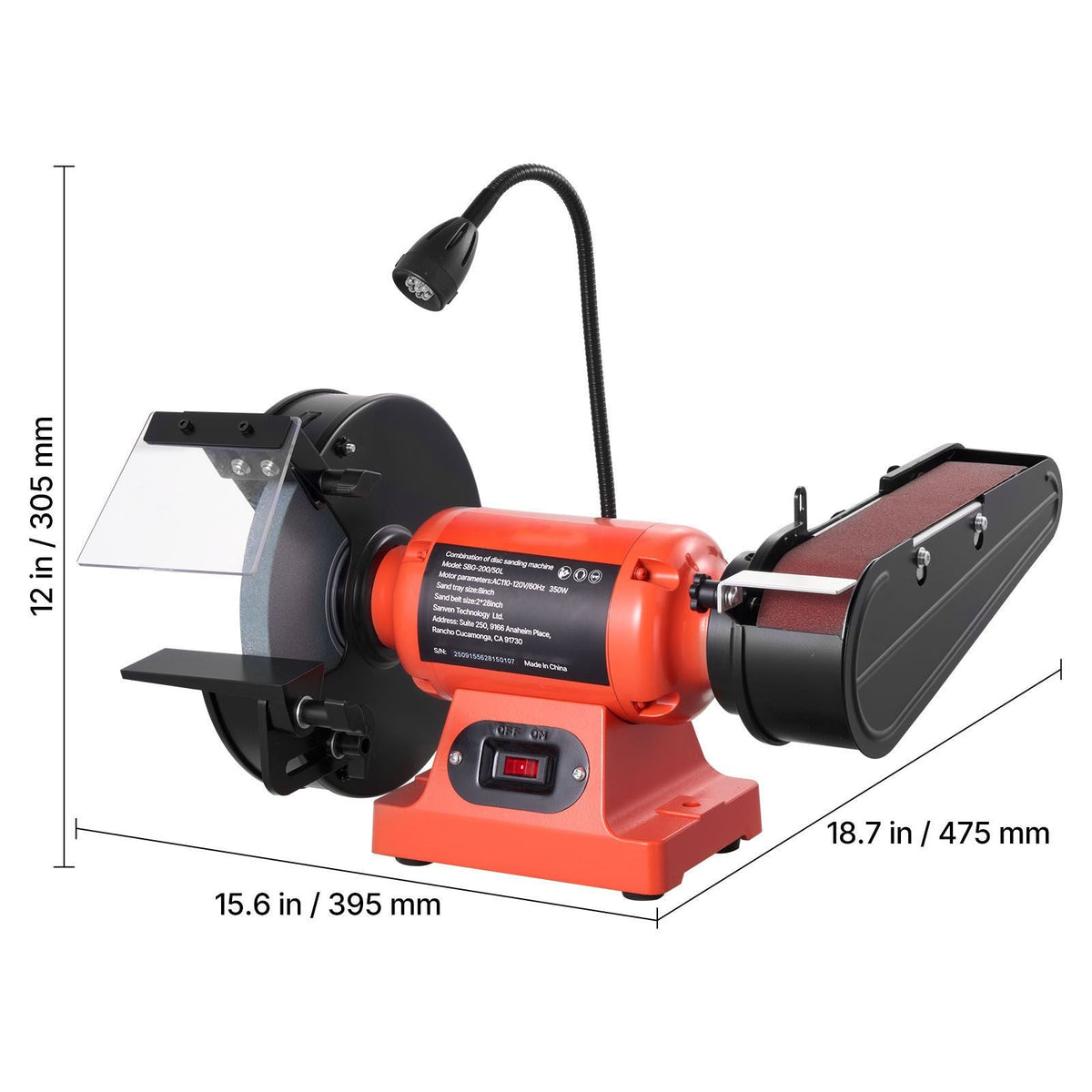 8" Bench Grinder & 2" x 28" Belt Sander Combo, 350W Professional Grinding Sanding Machine with LED Work Light & Protective Eye Shield for Metalworking, Woodworking, Knife Sharpening