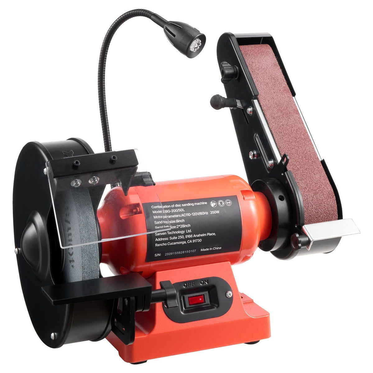 8" Bench Grinder & 2" x 28" Belt Sander Combo, 350W Professional Grinding Sanding Machine with LED Work Light & Protective Eye Shield for Metalworking, Woodworking, Knife Sharpening