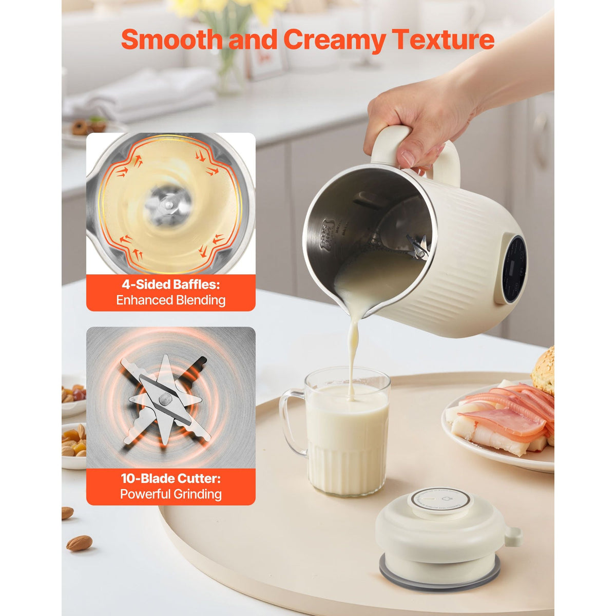 8-in-1 Nut Milk Maker, 41 oz Soy Milk Maker Machine with 10 Blades, for Homemade Oat, Nut, Soy, Juice, Milkshake, Rice Cereal, Plant-Based Beverages with Self-Cleaning, Boil Water, 12-Hour Delay