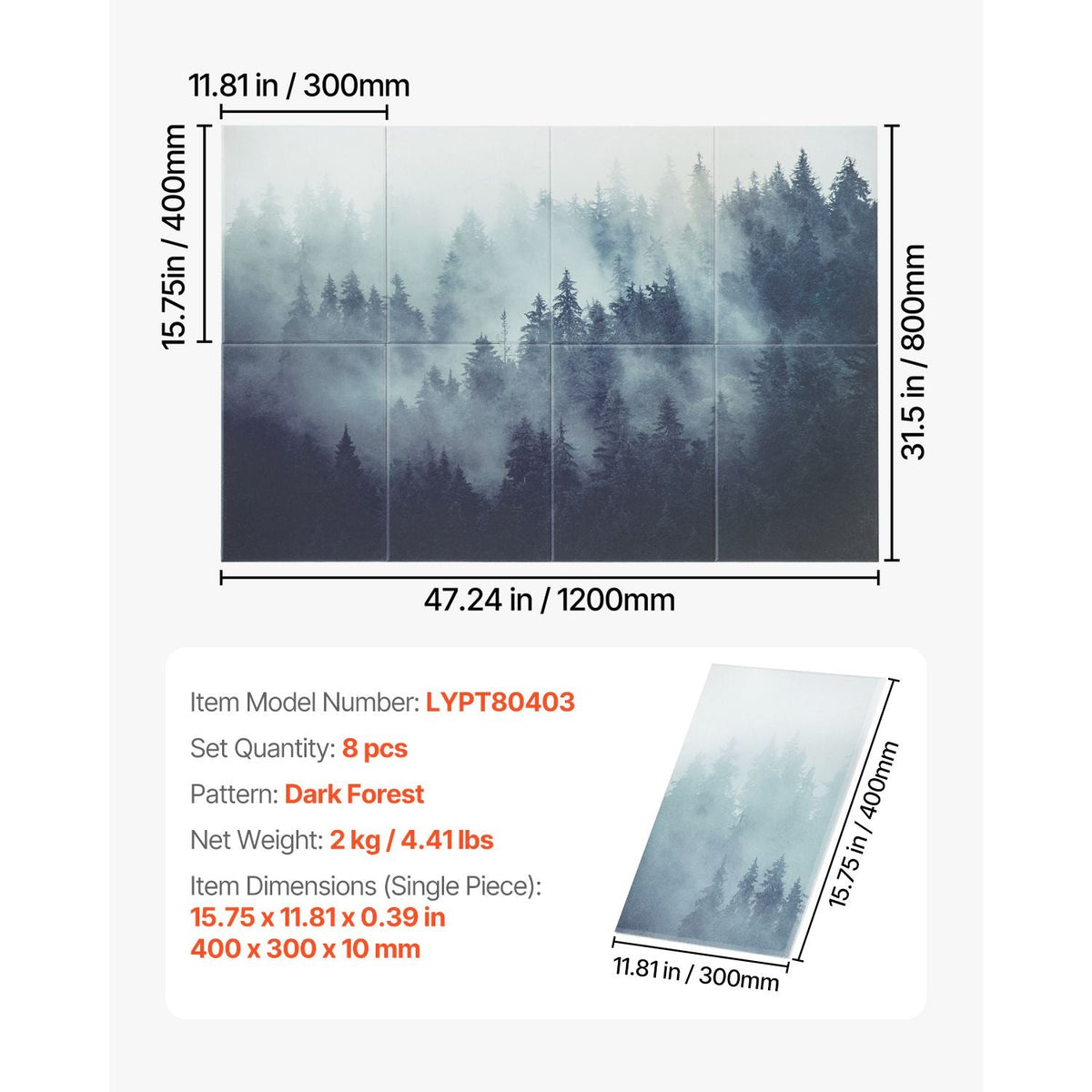 8 Pack Art Acoustic Panels, 63 x 23.62 x 0.4 inch Soundproof Wall Tiles, Self Adhesive Decorative Sound Dampening Absorbing Boards for Home, Office, Studio, Gaming Room,Theater,Forest