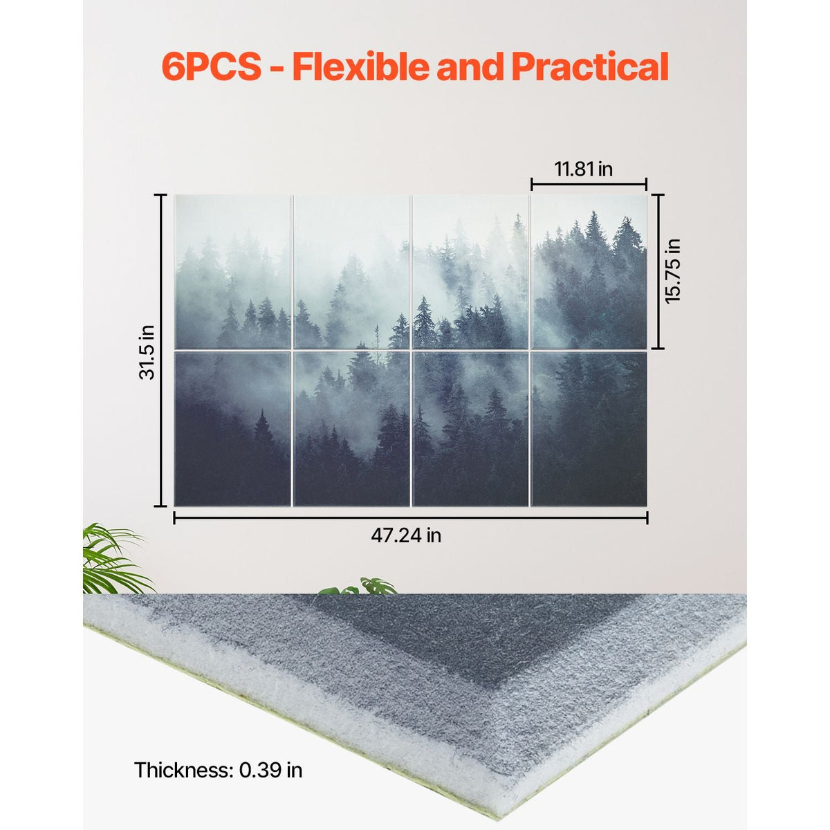 8 Pack Art Acoustic Panels, 63 x 23.62 x 0.4 inch Soundproof Wall Tiles, Self Adhesive Decorative Sound Dampening Absorbing Boards for Home, Office, Studio, Gaming Room,Theater,Forest